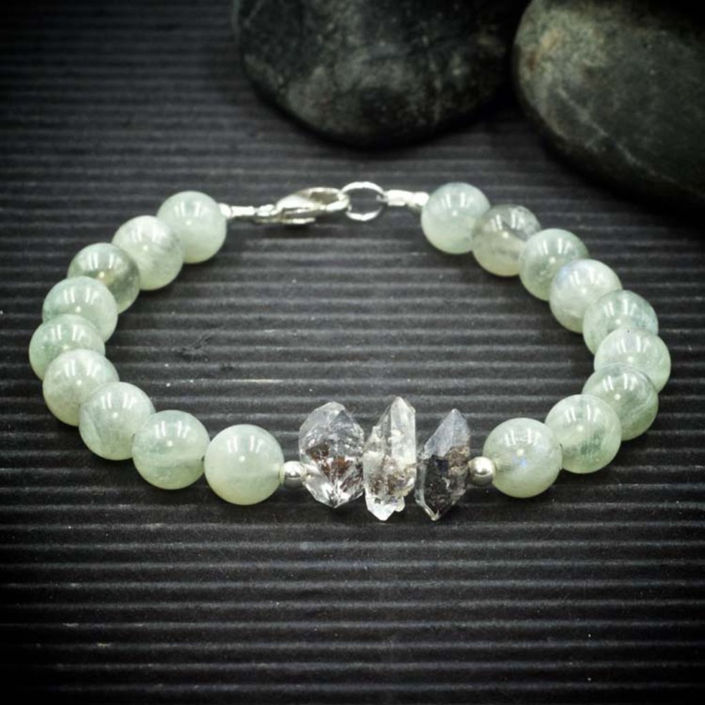 Siberian Moonstone And Herkimer Diamond Bracelet - Handmade To Order